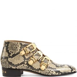 Gucci snakeskin-effect leather buckled ankle boots - Neutrals