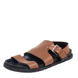 Hermes Brown Leather Corentin Flat Slingback Sandals Size 42.5