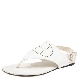 Hermès White Leather Kola Thong Flat Slingback Sandals Size 37.5
