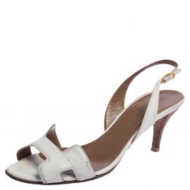 Hermes White Leather Night Slingback Sandals Size 36.5