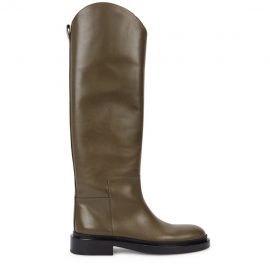Jil Sander Olive Leather Knee-high Boots