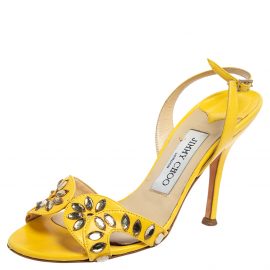 Jimmy Choo Yellow Leather Studded Slingback Sandals Size 35.5