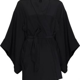 Kiki de Montparnasse Muse wide-sleeve silk robe - Black