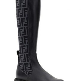 Knee-High Knit Leather Combat Boots