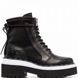 LIU JO embossed leather combat boots - Black