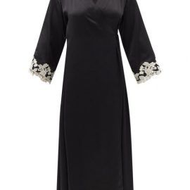 La Perla - Maison Lace-trim Silk-blend Satin Maxi Robe - Womens - Black