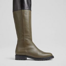 Lincoln Green Leather Flat Knee-High Boots, Army Green