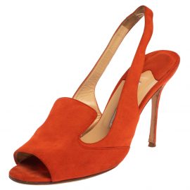 Manolo Blahnik Orange Suede Slingback Sandals Size 39