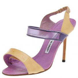 Manolo Blahnik Purple/Beige Patent Leather And PVC Slingback Sandals Size 36