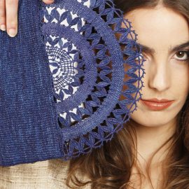 Maraina London ELISE raffia evening Clutch bag - handmade lace- Blue or Brown