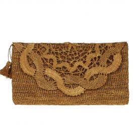 Maraina London MARYLOU brown handmade lace raffia evening clutch bag
