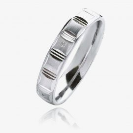 Mens 9ct White Gold 5mm Diamond Set Etched Court Wedding Ring WG28/5R100U 9W HSI