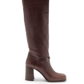 Miu Miu - Square-toe Leather Knee-high Boots - Womens - Dark Brown