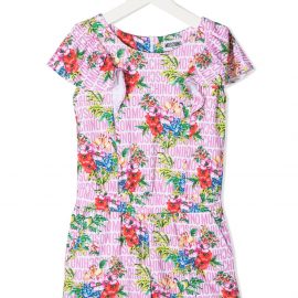 Moschino Kids floral-print ruffle-trim playsuit - Pink