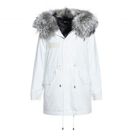 Mr & Mrs Italy White Jazzy Parka Midi For Woman With Raccoon Fur