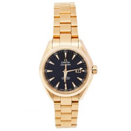Omega Black 18K Yellow Gold Seamaster Aqua Terra 231.50.34.20.01.001 Women's Wristwatch 34 mm, Black