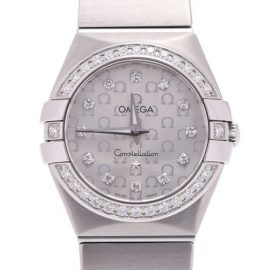 Omega Constellation Blush 12P Diamond Bezel 123.15.24.60.55.005 Ladies Watch Quartz Silver Dial, Silver