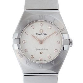 Omega Constellation Blush Manhattan 12P Diamond Ladies Watch 131.10.25.60.52.001 Stainless Steel Silver Dial DH55548, Silver