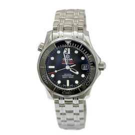 Omega SS Watch Stainless Steel Seamaster Professional Divers Silver Black Ladies Men, Black