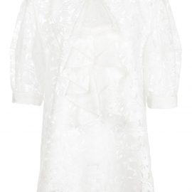 Oscar de la Renta ruffle-neck lace blouse - White