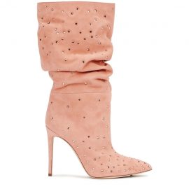 Paris Texas Holly 105 Pink Embellished Suede Knee-high Boots