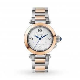 Pasha de Cartier 35 mm, automatic movement, 18K rose gold and steel, interchangeable metal and leather straps