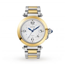 Pasha de Cartier 41 mm, automatic movement, 18K yellow gold and steel, interchangeable metal and leather straps