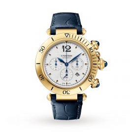 Pasha de Cartier 41 mm, chronograph, automatic movement, 18K yellow gold, interchangeable leather straps