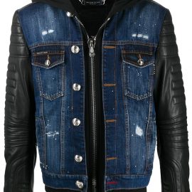 Philipp Plein leather panel denim jacket - Black