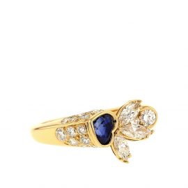 Piaget 2000s pre-owned 18kt yellow gold diamond sapphire pre-owned heart ring - White,gold,blue