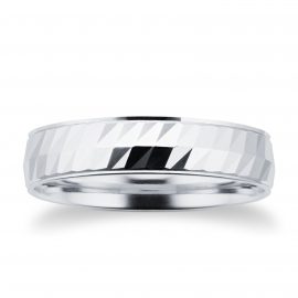 Platinum Half Diamond Cut Mens Wedding Ring - Ring Size Q