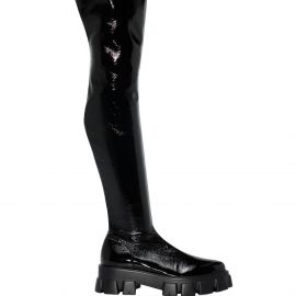 Prada Monolith thigh-high leather boots - Black
