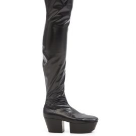 Prada - Over-the-knee Leather Platform Boots - Womens - Black