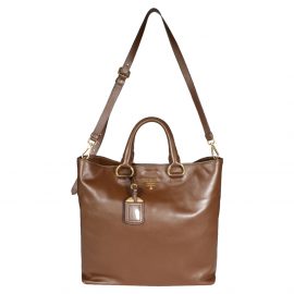 Prada Palissandro Soft Calf Leather Convertible Shopping Tote Bag