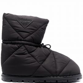 Prada triangle-quilted logo-patch snow boots - Black