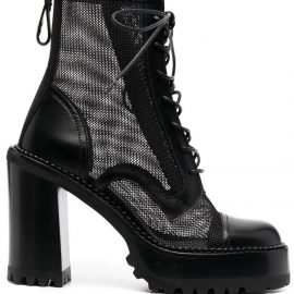 Premiata mesh-panneling lace-up boots - Black
