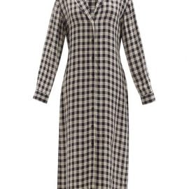 Raey - Fluid Tie-waist Checked Pyjama Shirt Dress - Womens - Navy Print