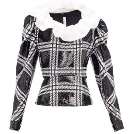 Rodarte - Ruffled Checked Sequin Blouse - Womens - Black Silver