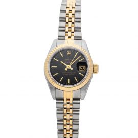 Rolex Black 18K Yellow Gold And Stainless Steel Datejust 69173 Women's Wristwatch 26 MM