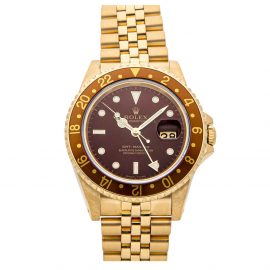 Rolex Brown 18K Yellow Gold GMT-Master 16758 Men's Wristwatch 40 MM