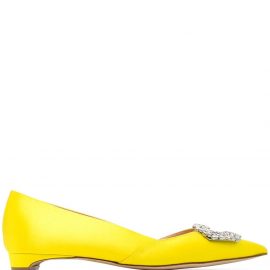Rupert Sanderson crystal-buckle ballerina shoes - Yellow