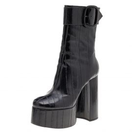 Saint Laurent Black Eel Leather Billy Platform Ankle Boots Size 39