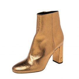 Saint Laurent Gold Leather Ankle Boots Size 37