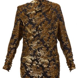 Saint Laurent - Tie-back Floral Tinsel-devoré Mini Dress - Womens - Black Gold