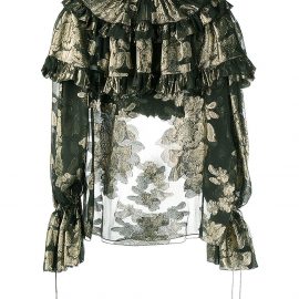 Saint Laurent ruffled floral-print blouse - Black
