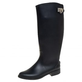 Salvatore Ferragamo Black Rubber Rain Boots Size 39.5