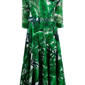Samantha Sung leaf print midi dress - Green