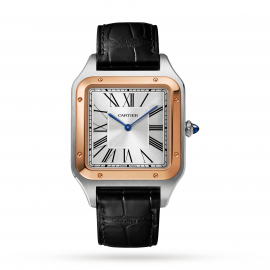 Santos-Dumont watch XL model, rose gold and steel, leather bracelet