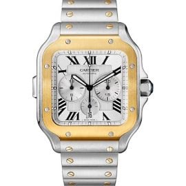 Santos de Cartier Extra-Large 18K Yellow Gold & Stainless Steel Two Strap Chronograph Watch