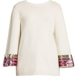 Sequin-Cuff Cashmere & Wool Knit Sweater